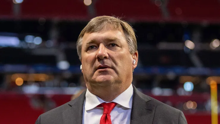 Georgia Bulldogs head coach Kirby Smart walks the field before the game against the Clemson Tigers in the 2024 Aflac Kickoff Game at Mercedes-Benz Stadium in Atlanta, GA.