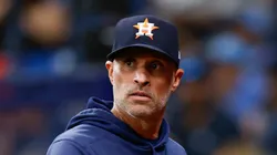 Manager Joe Espada #19 of the Houston Astros looks on during the seventh inning against the Tampa Bay Rays at Tropicana Field on August 14, 2024 in St Petersburg, Florida.