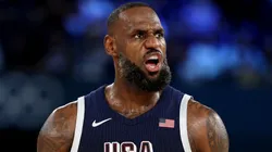 LeBron James #6 of Team United States reacts during the Men's Gold Medal game between Team France and Team United States on day fifteen of the Olympic Games Paris 2024 at Bercy Arena on August 10, 2024 in Paris, France.