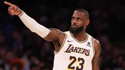 LeBron James #23 of the Los Angeles Lakers in action against the New York Knicks