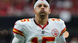 Patrick Mahomes #15 of the Kansas City Chiefs reacts prior to the game against the Atlanta Falcons at Mercedes-Benz Stadium on September 22, 2024 in Atlanta, Georgia.