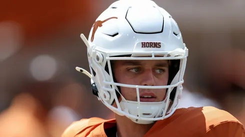 Arch Manning #16 of the Texas Longhorns throws a pass before the game against the Colorado State Rams at Darrell K Royal-Texas Memorial Stadium on August 31, 2024 in Austin, Texas.