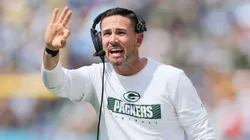 Matt LaFleur, head coach of the Green Bay Packers, reacts against the Tennessee Titans during the second quarter at Nissan Stadium on September 22, 2024 in Nashville, Tennessee.