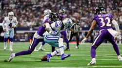 Baltimore Ravens cornerback Nate Wiggins (2) knocks the ball loose from Dallas Cowboys wide receiver CeeDee Lamb (88) for a fumble during the game between the Dallas Cowboys and the Baltimore Ravens on September 22, 2024 at AT&T Stadium in Arlington, Texas. (Photo by Matthew Pearce/Icon Sportswire)