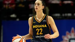 Caitlin Clark #22 of the Indiana Fever advances the ball during the second half of a first-round WNBA playoff game against the Connecticut Sun at Mohegan Sun Arena on September 22, 2024 in Uncasville, Connecticut. The Sun defeated the Fever 93-69.