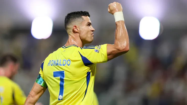 Cristiano Ronaldo of Al Nassr celebrates after scoring the 1st goal during the Saudi Pro League match between Al Ettifaq and Al Nassr at Al Ettifaq Stadium on September 20, 2024 in Ad Dammam, Saudi Arabia.