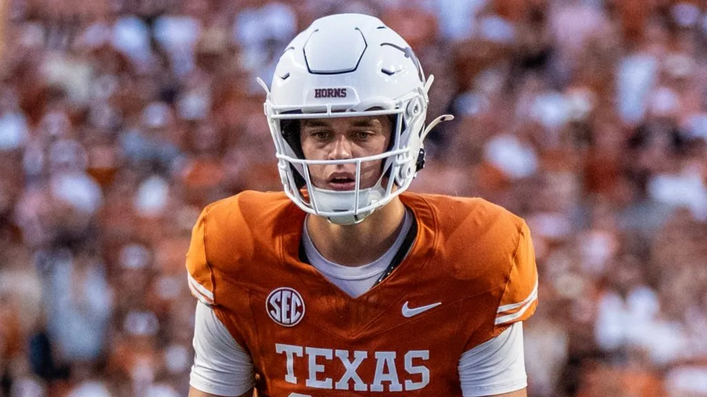 Arch Manning number 16 of the Texas Longhorns in action vs the UL Monroe Warhawks at DKR-Memorial Stadium.