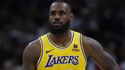 LeBron James #23 of the Los Angeles Lakers plays the Denver Nuggets in the fourth quarter during game two of the Western Conference First Round Playoffs