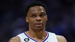 Russell Westbrook #0 of the Los Angeles Clippers plays the Denver Nuggets in the first quarter at Ball Arena