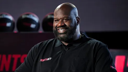 Shaquille O'Neal is interviewed during the PointsBet Built Differently Media Event at Cargo Hall on August 28, 2022 in Sydney, Australia.