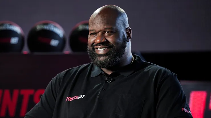 Shaquille O'Neal is interviewed during the PointsBet Built Differently Media Event at Cargo Hall on August 28, 2022 in Sydney, Australia.