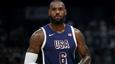 LeBron James #6 of the United States walks the court during the first half of an exhibition game between the United States and Australia