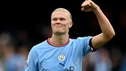 Erling Haaland of Manchester City celebrates after a match.