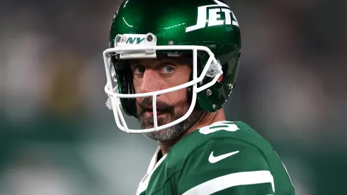 Aaron Rodgers of the New York Jets after the big win over the New England Patriots