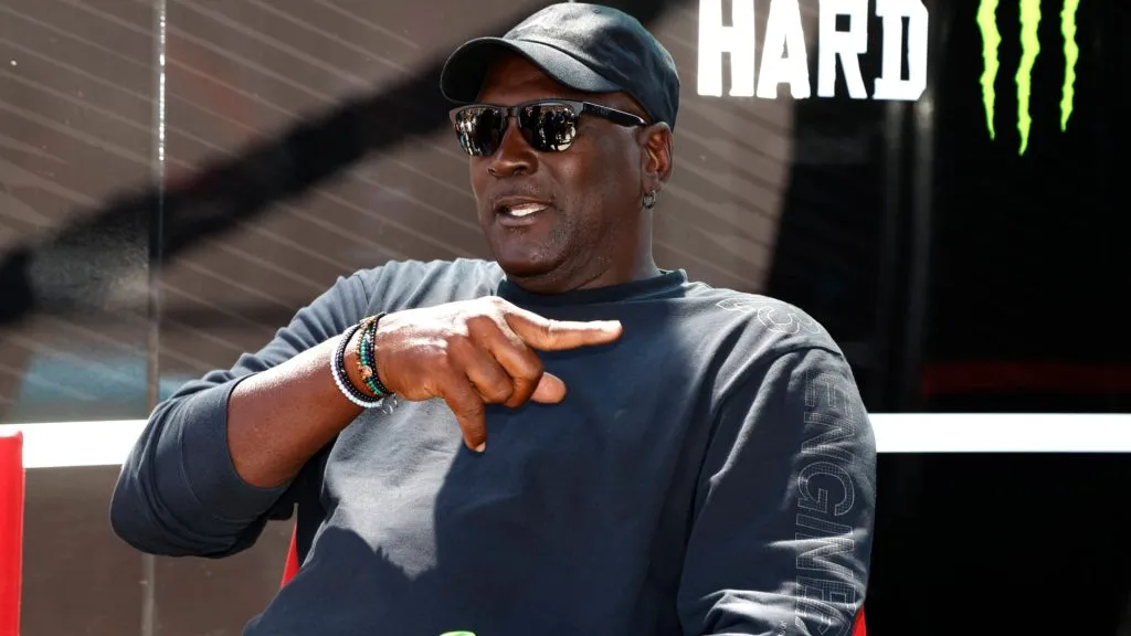 23xi co-owner Michael Jordan talks with members of his team prior to the running of the NASCAR. IMAGO /&nbsp;Icon Sportswire.