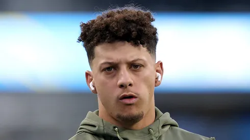 Patrick Mahomes #15 of the Kansas City Chiefs during warm up before the game against the Los Angeles Chargers at SoFi Stadium on November 20, 2022 in Inglewood, California.