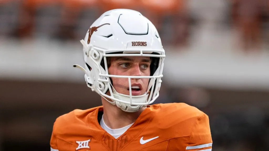 Arch Manning 16 of the Texas Longhorns in action vs the Wyoming Cowboys at DKR-Memorial Stadium.
