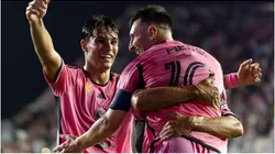 Inter Miami forward Lionel Messi (10) celebrates with teammates