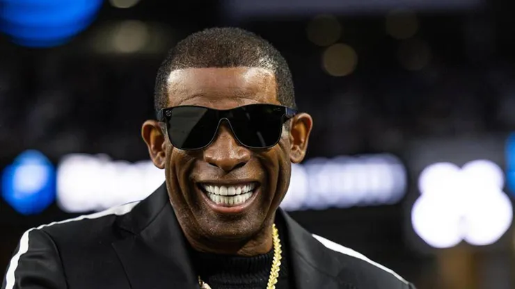 Colorado Buffaloes head coach Deion Sanders visits the Thursday Night Football set before the game between the Dallas Cowboys and the Seattle Seahawks on November 30, 2023 at AT&T Stadium in Arlington, Texas