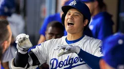 Shohei Ohtani 17 of the Los Angeles Dodgers is congratulated in the dugout after hitting his 47th home run in the first inning during their MLB, Baseball Herren, USA regular season game against the Chicago Cubs.