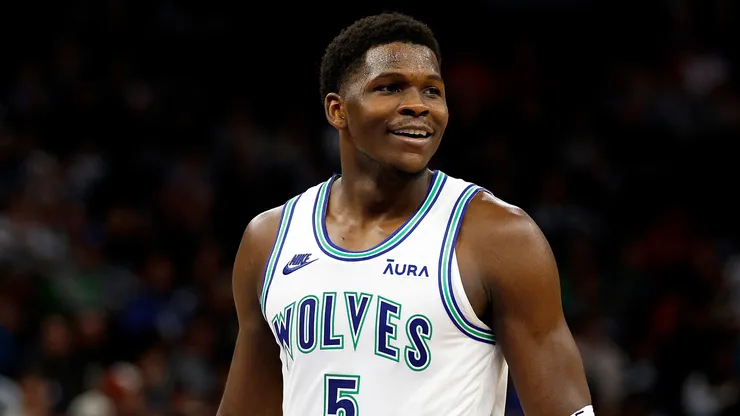 Anthony Edwards #5 of the Minnesota Timberwolves looks on against the New Orleans Pelicans