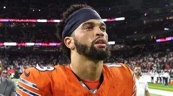Caleb Williams #18 of the Chicago Bears walks off the field after being defeated by Houston Texans 19-1 at NRG Stadium on September 15, 2024 in Houston, Texas.