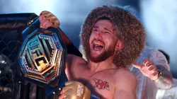 Merab Dvalishvili of Georgia poses with the bantamweight title belt after defeating Sean O’Malley of the United States during UFC 306: Riyadh Season Noche at Sphere on September 14, 2024 in Las Vegas, Nevada.