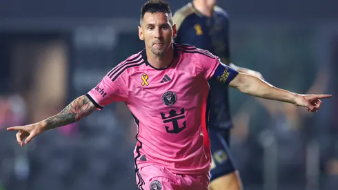 Lionel Messi #10 of Inter Miami celebrates after scoring a goal against the Philadelphia Union