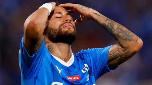 Neymar reacts during the Saudi Pro League match between Al Hilal and Al Shabab at Prince Faisal Bin Fahad on September 29, 2023 in Riyadh, Saudi Arabia.