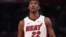 Jimmy Butler #22 of the Miami Heat while playing the Detroit Pistons at Little Caesars Arena on March 15, 2024 in Detroit, Michigan.