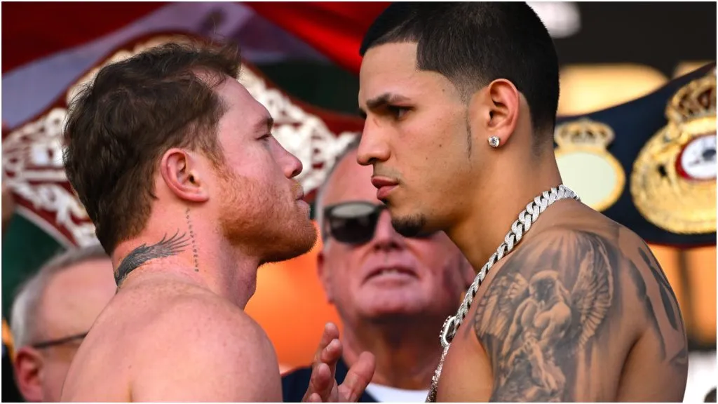 Canelo Alvarez and Edgar Berlnga face-to-face ā IMAGO / ZUMA Press Wire