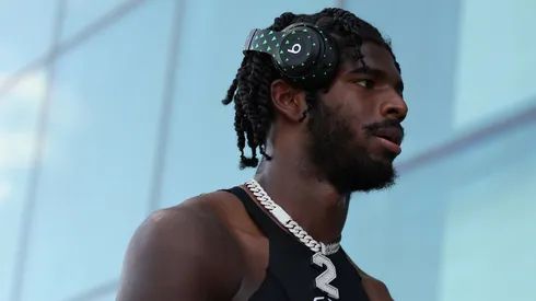 Quarterback Shedeur Sanders #2 of the Colorado Buffaloes walks to the locker room before the NCAAF game against the Arizona State Sun Devils at Mountain America Stadium on October 07, 2023 in Tempe, Arizona.