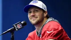 Josh Allen of the Buffalo Bills speaks with media