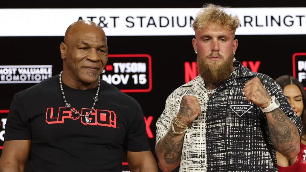 Mike Tyson and Jake Paul attend Fanatics Fest Press Conference at Javits Center on August 18, 2024 in New York City.