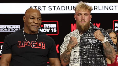 Mike Tyson and Jake Paul attend Fanatics Fest Press Conference at Javits Center on August 18, 2024 in New York City.