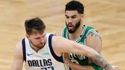 Luka Doncic #77 of the Dallas Mavericks drives past Jayson Tatum #0 of the Boston Celtics during the third quarter of Game Five of the 2024 NBA Finals at TD Garden on June 17, 2024 in Boston, Massachusetts.