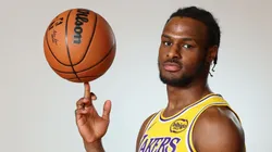 Bronny James #9 of the Los Angeles Lakers poses for a portrait during the 2024 NBA Rookie Photo Shoot