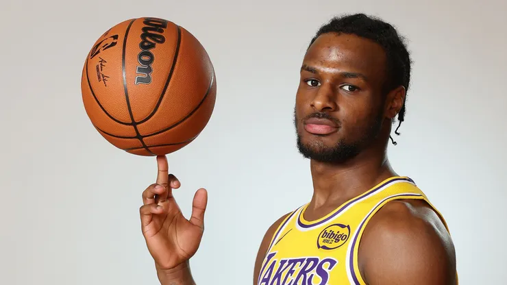 Bronny James #9 of the Los Angeles Lakers poses for a portrait during the 2024 NBA Rookie Photo Shoot