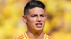 James Rodriguez of Colombia sings the national anthem prior to the South American FIFA World Cup 2026 Qualifier match between Colombia and Argentina