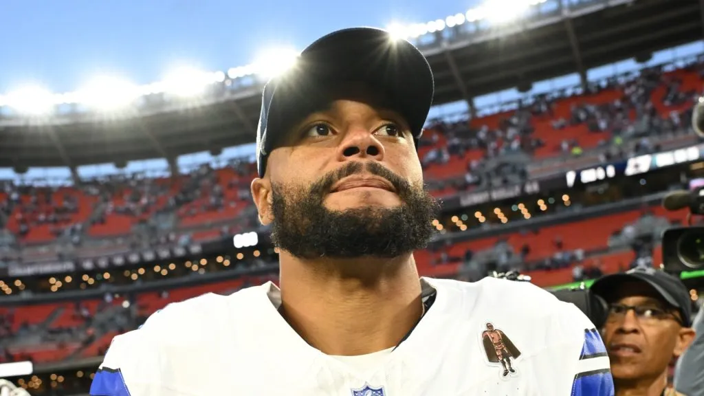 Dak Prescott #4 of the Dallas Cowboys looks on after the game against the Cleveland Browns at Cleveland Browns Stadium on September 08, 2024 in Cleveland, Ohio. The Cowboys defeated the Browns 33-17.