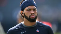Caleb Williams #18 of the Chicago Bears warms up before the game against the Tennessee Titans at Soldier Field on September 08, 2024 in Chicago, Illinois.