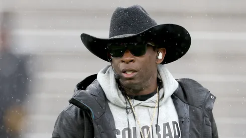 Head coach Deion Sanders of the Colorado Buffaloes watches as his team plays their spring game at Folsom Field on April 27, 2024 in Boulder, Colorado.