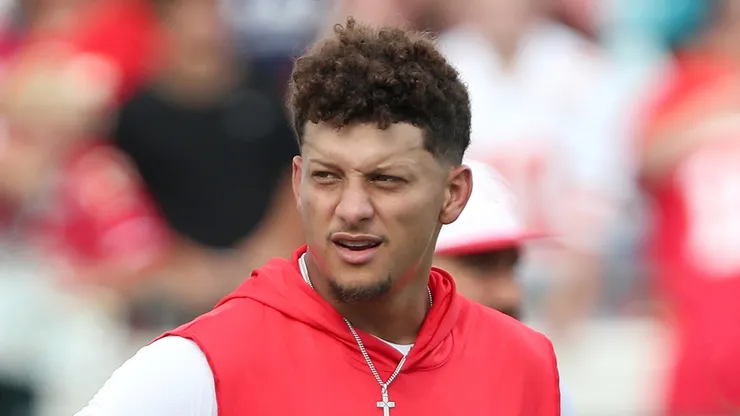 JACKSONVILLE, FLORIDA - AUGUST 10: Patrick Mahomes #15 of the Kansas City Chiefs looks on before a preseason game against the Jacksonville Jaguars at EverBank Stadium.