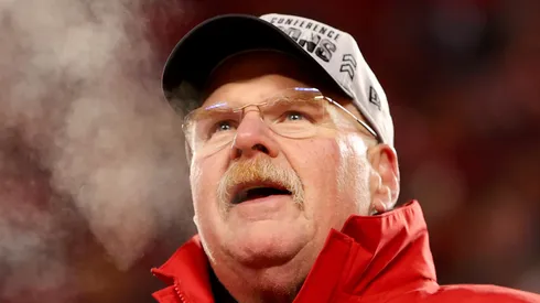 Head coach Andy Reid of the Kansas City Chiefs celebrates after defeating the Cincinnati Bengals 23-20 in the AFC Championship Game at GEHA Field at Arrowhead Stadium on January 29, 2023 in Kansas City, Missouri.