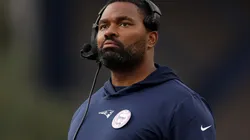 Linebackers coach Jerod Mayo looks on during the game against the Washington Commanders at Gillette Stadium on November 05, 2023 in Foxborough, Massachusetts.