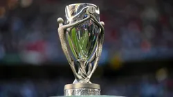A detailed view of the Finalissima trophy prior to the 2022 Finalissima match between Italy and Argentina