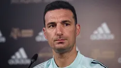 Argentina's coach Lionel Scaloni participates in a press conference