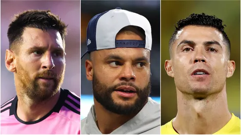 Lionel Messi (left), Dak Prescott (c) and Cristiano Ronaldo.
