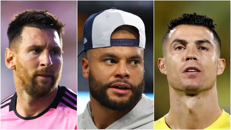 Lionel Messi (left), Dak Prescott (c) and Cristiano Ronaldo.