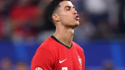 Cristiano Ronaldo of Portugal reacts before taking a penalty in the shoot out during the UEFA EURO 2024 quarter-final match between Portugal and France at Volksparkstadion on July 05, 2024 in Hamburg, Germany.